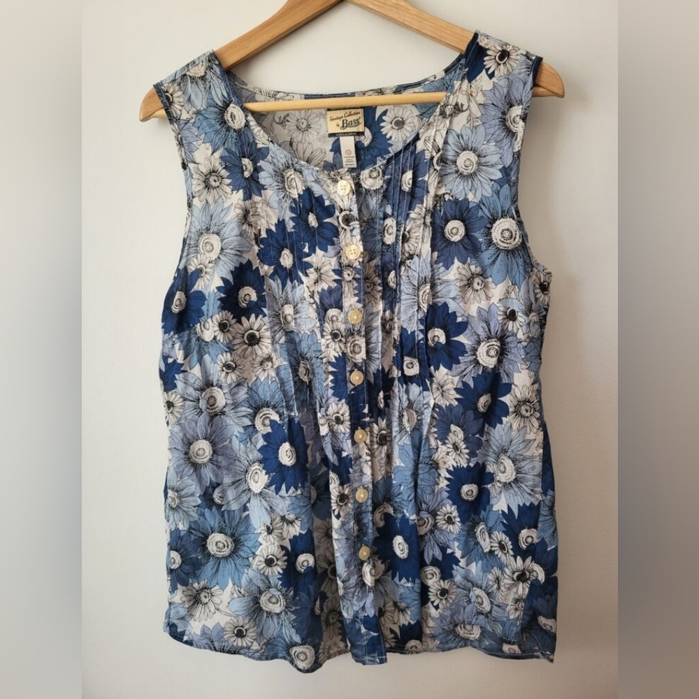 Heritage By BASS Women's Floral Blue Sleeveless Cotton Top
